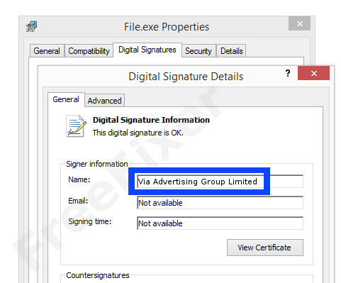 Screenshot of the Via Advertising Group Limited certificate